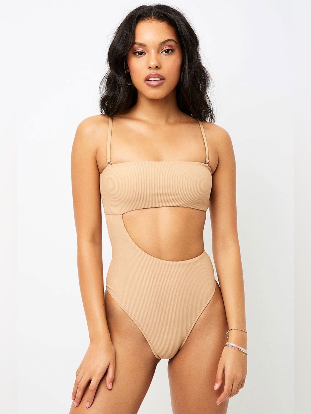 Frankies Bikinis Carter Ribbed High Cut One Piece Swimsuit Large